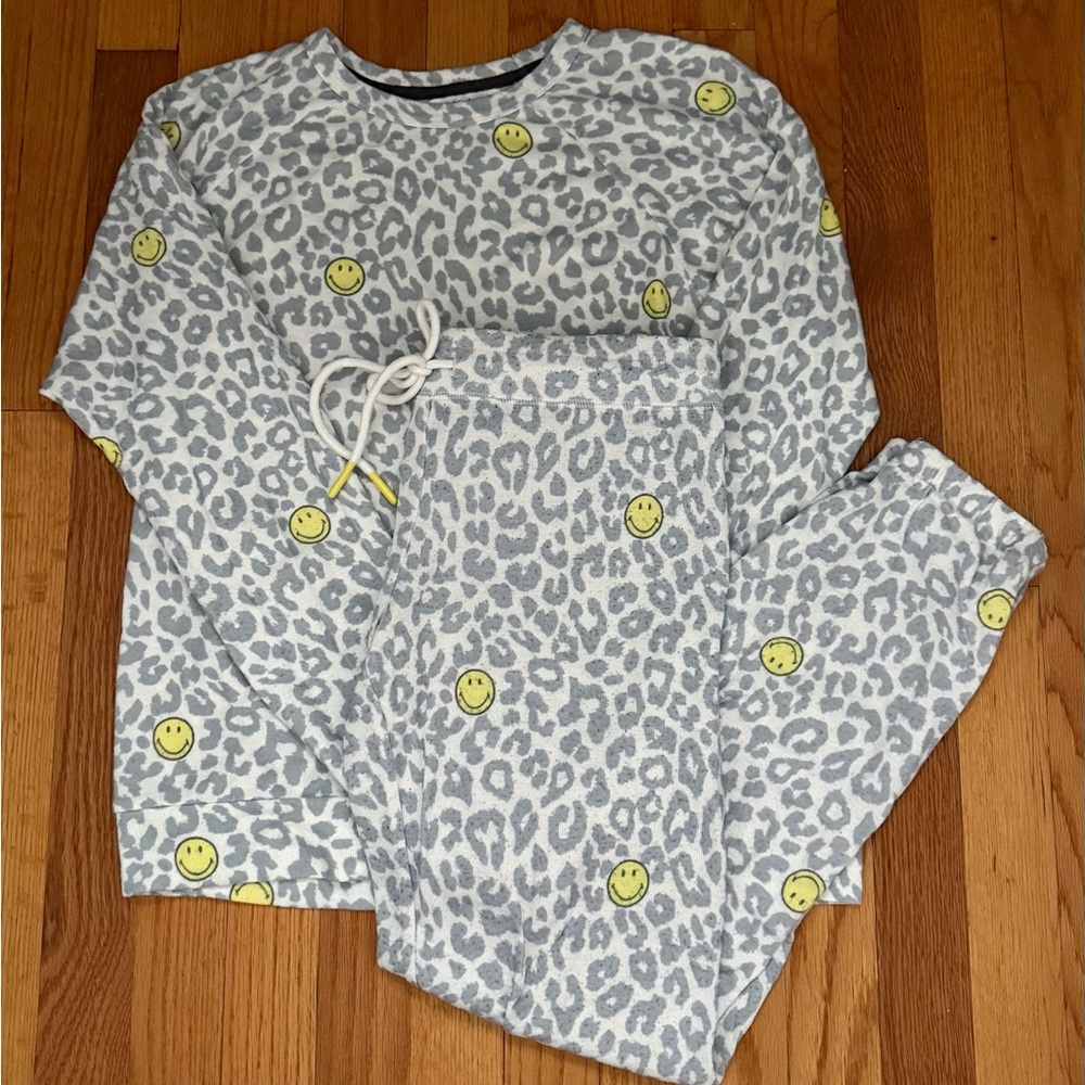 Smiley Face Pajama Set - Gray and Yellow